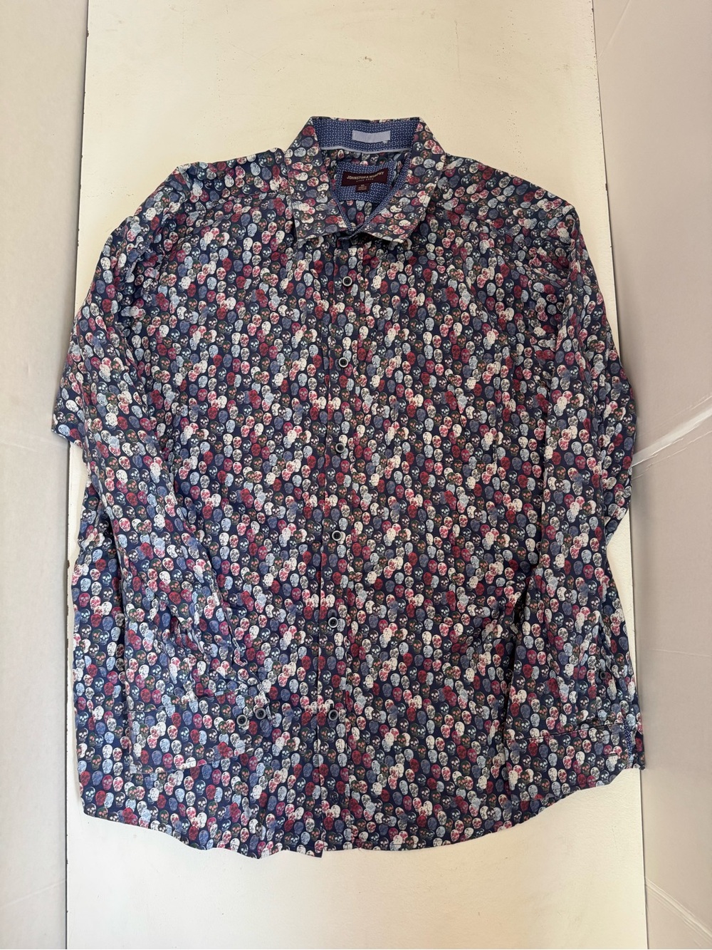 Johnston & Murphy Shirt Mens XL Skull Print Goth‎ Button Up All Over